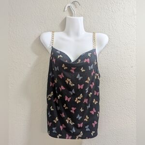 Gold chain strap butterfly tank top